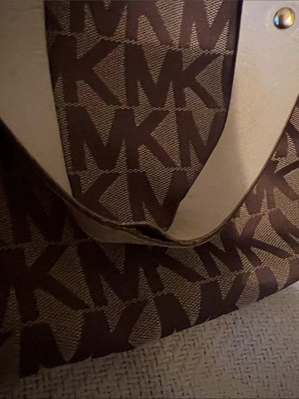 Michael Kors Brown MK Logo Tote with Cream Accents